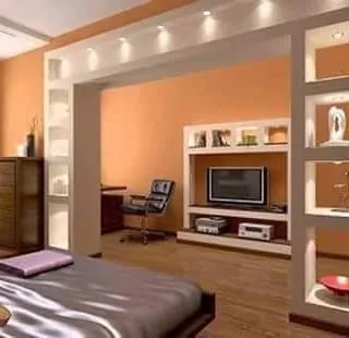 وحدة جدارية جبسية مع أرفف وتلفزيون